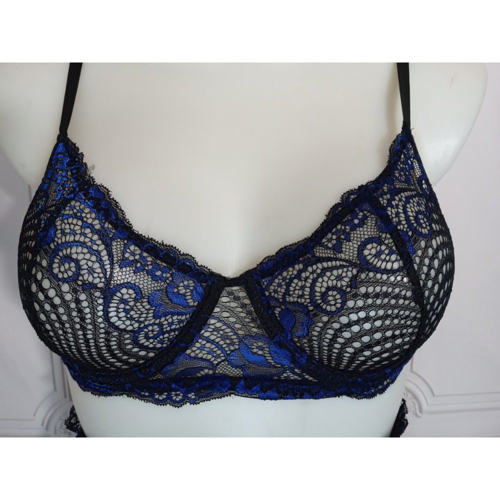 NWT Avid Love 3Pcs/Set Lace Floral Bra+G-string Panties+Garter Belt Plus XXL - Picture 3 of 10